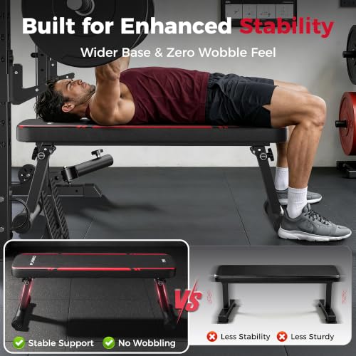 Flybird Foldable Flat Weight Bench with 1000 lbs Capacity for Home Gym