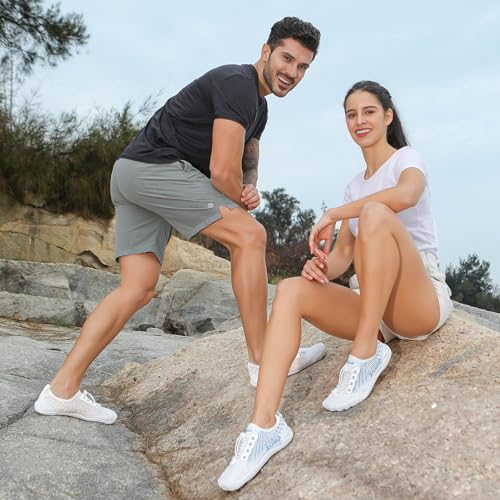 Water Shoes for Men and Women, Barefoot Aqua Socks, Wide Fit, Beige, 9 Women / 8 Men