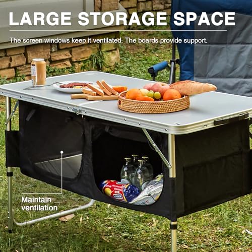 Ever Advanced 4ft Folding Camping Table with Storage - Silver, Aluminum Desktop & Adjustable Legs