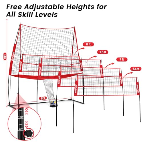 Bearwill 11x8FT Volleyball Practice Net with Adjustable Height & Portable Design