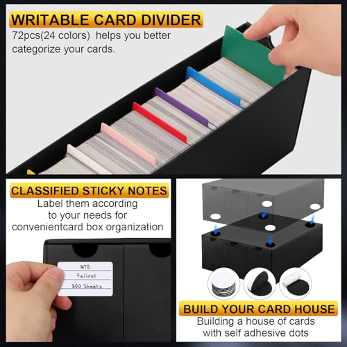 Trading Card Storage Box with 24-600 CT Boxes & Dividers - Organizer for TCG, MTG, PTCG & Sports Cards - Includes Labels & Tape - Black
