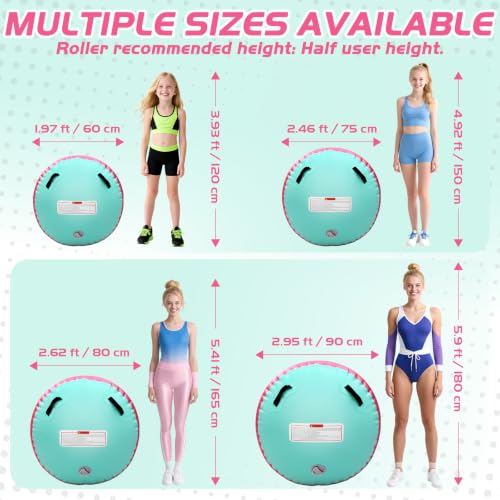Pink Gymnastics Tumbling Air Rollers - Inflatable Support Barrel 40x23.6 Inches with Pump