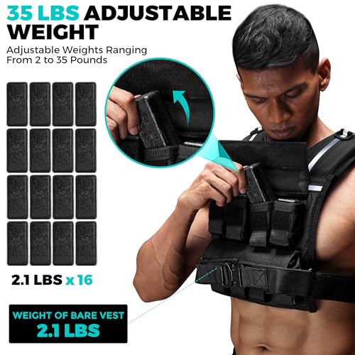 ONETWOFIT Black Adjustable Weighted Vest 2-36 lbs for Men & Women Fitness