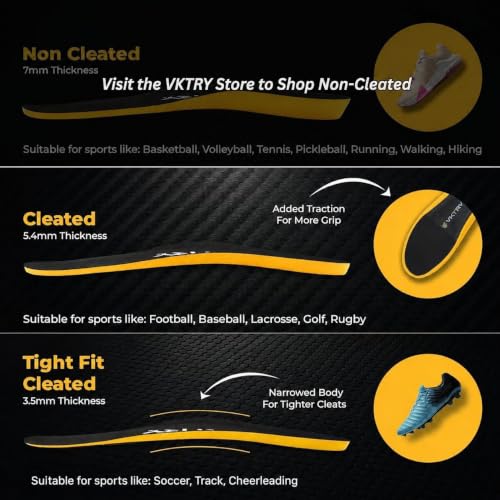 VKTRY Gold Carbon Fiber Sport Insoles for Cleated Shoes - Size 9-9.5 Men, 11-11.5 Women, 2 Wt 121-170 Lbs