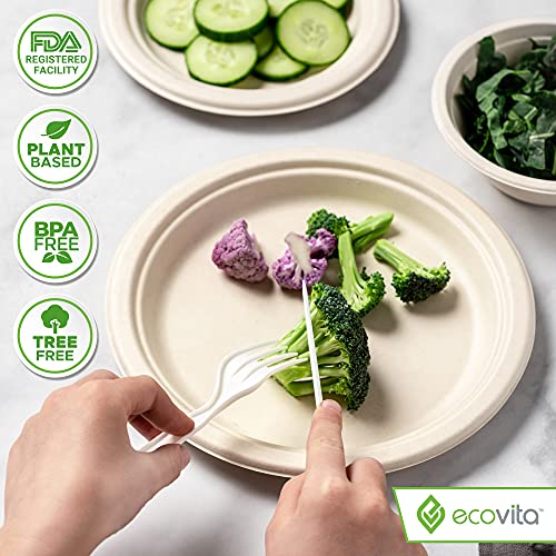 Ivory White Disposable Cutlery Set - Eco-Friendly 100% Compostable Forks Spoons Knives with Tray