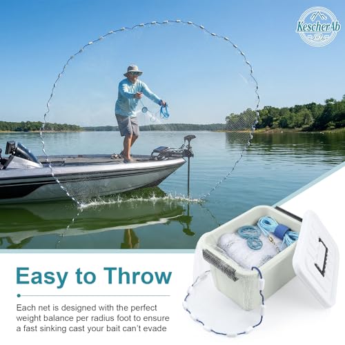 Cast Net with Bucket 4ft Radius 3/8" Mesh Fishing Net Bait Catching Equipment