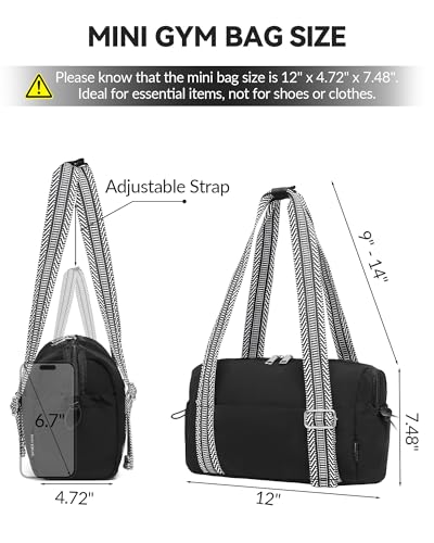 Mini Waterproof Gym Bag for Women with Guitar Strap - Black Straps