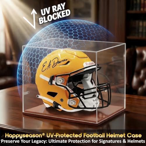 UV-Protected Clear Football Helmet Display Case by Happyseason - 93.8% UV Block Acrylic with Solid Wood Base