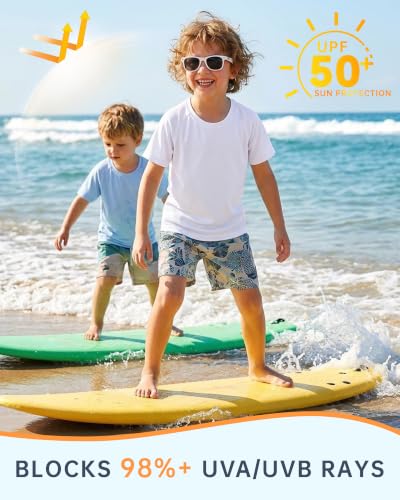 Toddler Boys Swim Shirt Rash Guard UPF 50+ Quick Dry 5-6 Years White Sky Blue