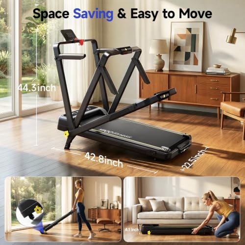 YPOO Foldable Walking Pad Incline with Handle Bar - Dark Black, 16% Incline, Quiet Treadmill for Home Exercise