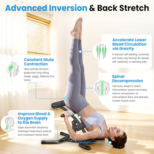 DERACY Black Mini Inversion Table with Rollers - Back Extension Machine for Spinal Decompression
