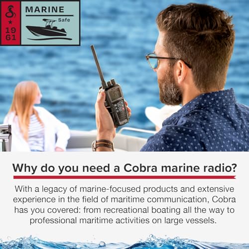 Cobra BlueBound 350 VHF Marine Handheld Radio, 6W Waterproof Floatable Black