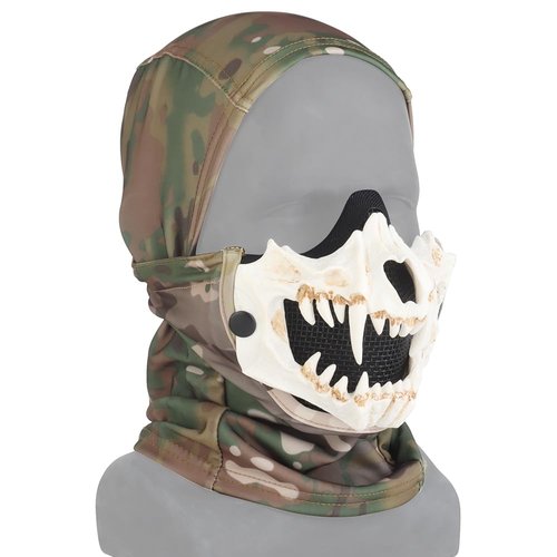 White Bone Fang Airsoft Paintball Mask with Steel Mesh, Highly Breathable Balaclava Headgear, Portable Adjustable Tactical Mask (White)