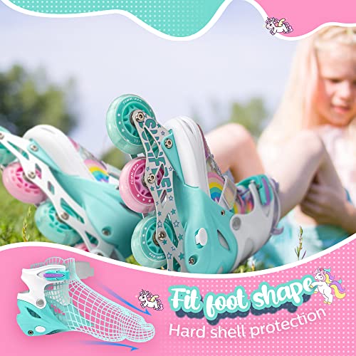 Adjustable Kids Inline Skates Rainbow Unicorn for Girls and Boys - Medium Big Kid