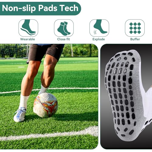 Men's Soccer Socks Grip Pads Non Slip Football Baseball Sports Socks - 4 Pairs / White