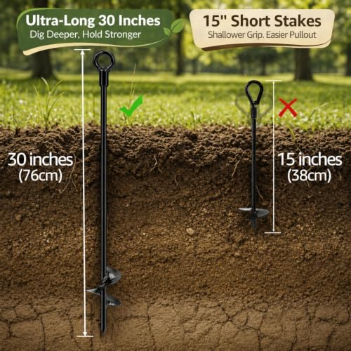 30-Inch Heavy-Duty Ground Anchors Kit with Cable & Turnbuckle for Shed Trailer Camping Tent
