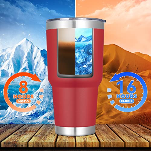 30 oz Insulated Stainless Steel Travel Tumbler with Lid & Straw - Red, 12 Pack