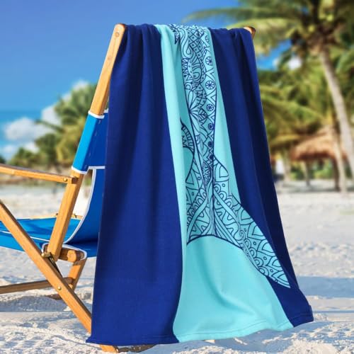 Oversized Beach Towel Set 36x72 Navy Turtle Palm Tree 2 Pack - Soft Travel Essentials