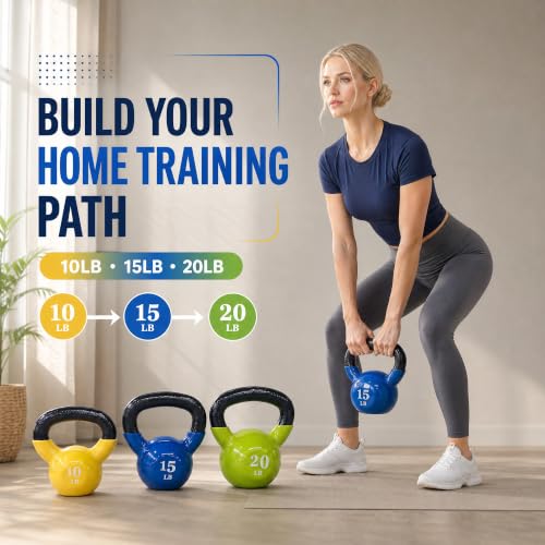 Fitvids 10-20 LB Cast Iron Kettlebell Set for Home Gym Strength Training, Vinyl-Coated