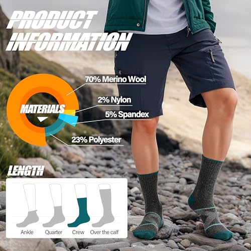 Antsang Merino Wool Hiking Socks - Crew Boot Work Socks for Men Women Large