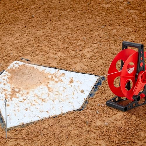 PullCrease Red Deluxe Baseball & Soccer Field Line Winder Kit with 500ft Nylon Line