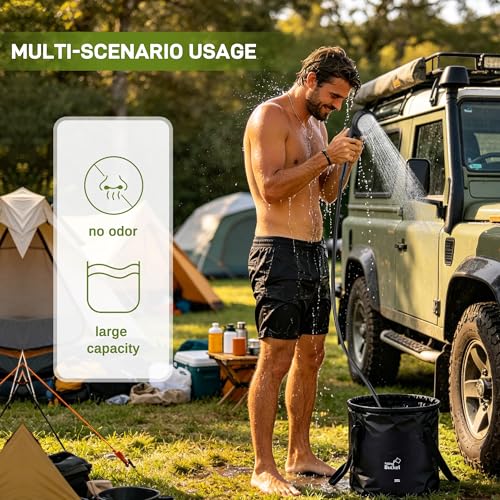 MILBOPAX Green Portable Camping Shower Kit with Privacy Tent & Foldable Bucket