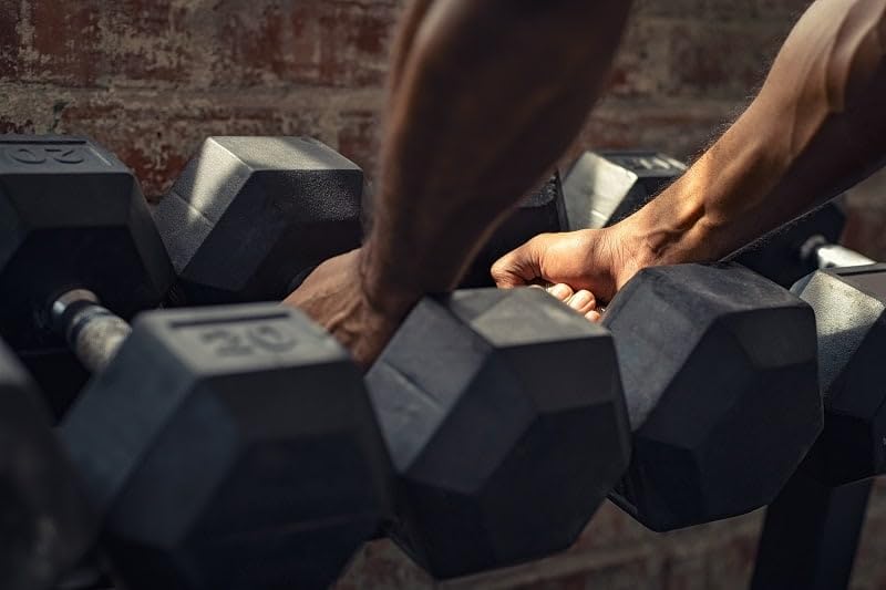 35 lbs Pair Rubber-Coated Hex Dumbbells - Signature Fitness Hand Weights for Home Gym