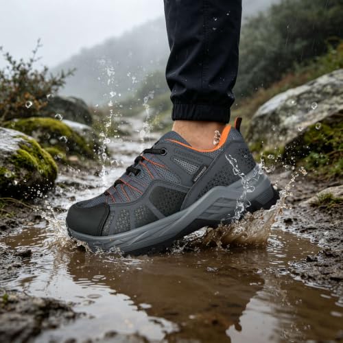 Men's Outdoor Hiking Trekking Shoes - Gray and Orange, Size 11.5