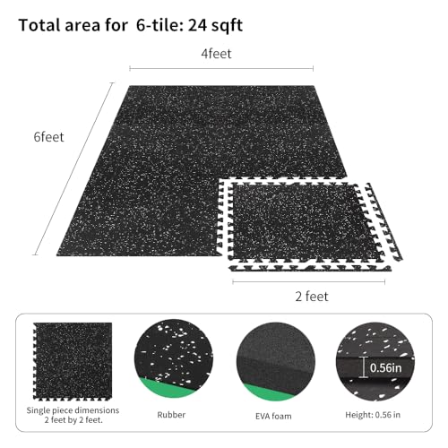 Interlocking Gym Floor Tiles 24 Sq Ft Rubber & EVA Foam Workout Mat - Home & Garage Protection