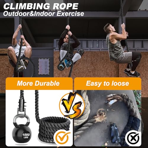 15Ft Heavy Duty Climbing Rope Gym Workout - Black, 1.5 Inch Diameter