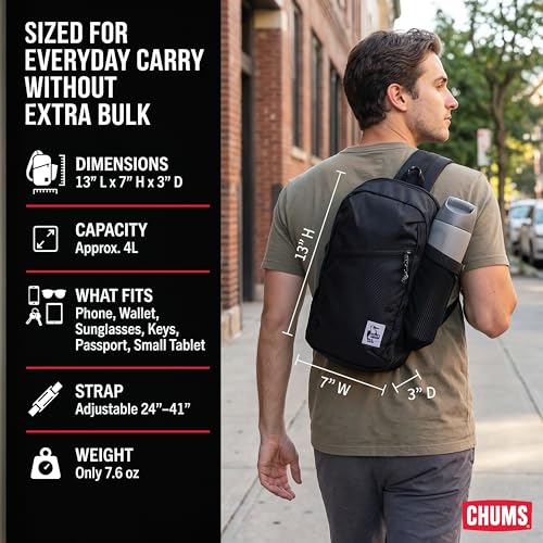 Chums Daytripper Hiking Sling Bag with Water Bottle Holder - Black
