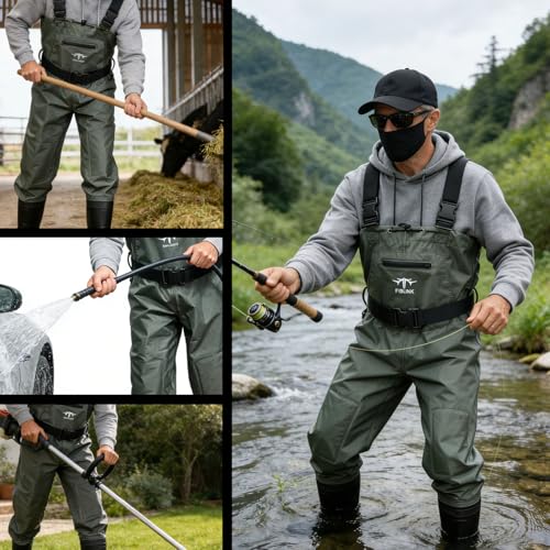 Green Fiblink Waterproof Fishing Waders with Boots - M11