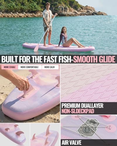 Inflatable Paddle Board 11'6" Extra Wide 450lbs Capacity - Gradient Rose Pink