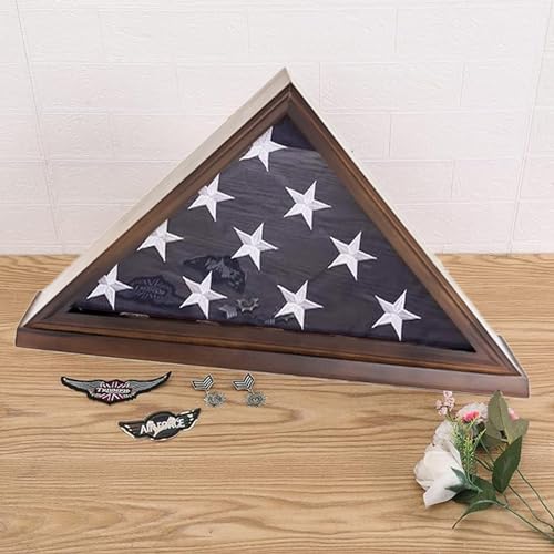 American Flag Display Case 5'x9.5' Walnut Wall Mount Shadow Box with Glass Front