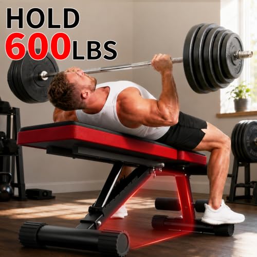 Adjustable Folding Weight Bench for Home Gym - Black-Red, 660 lbs Capacity, Multi-Functional Workout Bench