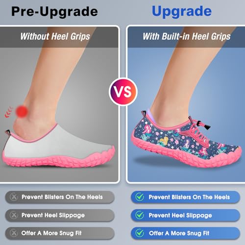 Kids Water Shoes with Built-in Heel Grip - Toddler Boy Girl Wide Toe Box, Little Kid Mermaid Variation