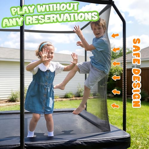 JELENS 8x14FT Rectangle Trampoline for Kids Black Safety Enclosure Net Outdoor