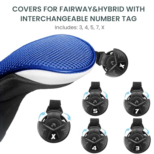 2 Pack Golf Club Head Covers Hybrids Blue Fit & Protect Clubs