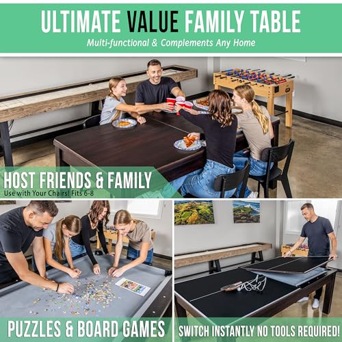 7 ft Dark Oak 3-in-1 Pool, Dining & Table Tennis Combo Table with Accessories