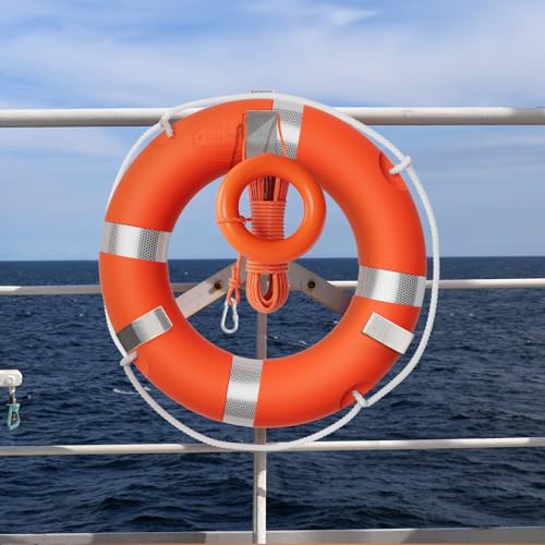 Tresbro 23 Inch Boat Safety Throw Ring with 50FT Lifesaving Rope & Reflective Strip