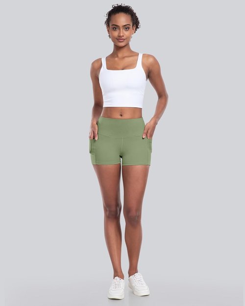 CHRLEISURE Women's Biker Yoga Shorts - High Waisted Tummy Control Spandex | 4-Pack with Pockets