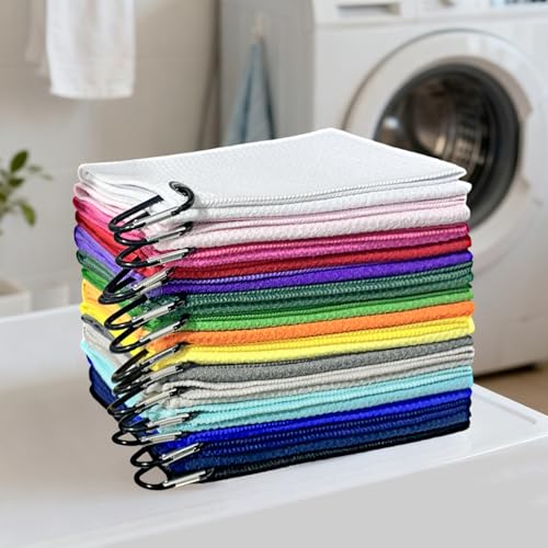 60 Pack Microfiber Golf Towels with Carabiner Clips - 16x16 Inches, Colorful Waffle Pattern for Golf, Yoga & Fitness