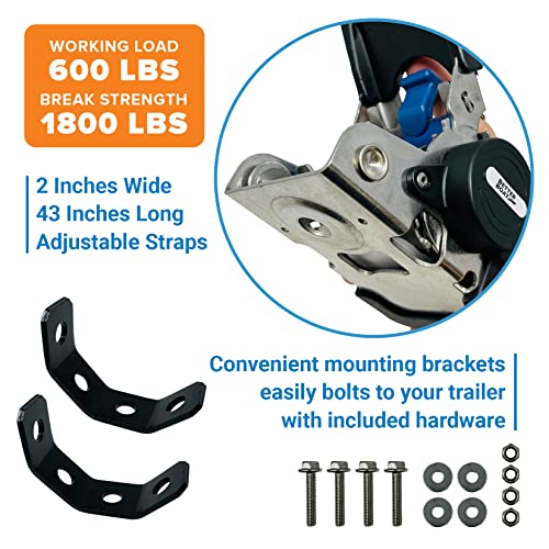 Better Boat 2in x 43in Stainless Steel Retractable Ratchet Straps Set, Heavy Duty Marine Tie Downs