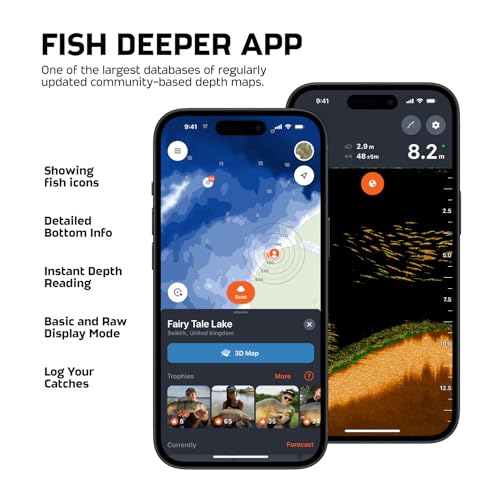 Deeper PRO+ 2 Sonar Fish Finder with GPS - Portable Depth & Fish Finder for Kayaks Boats & Ice Fishing