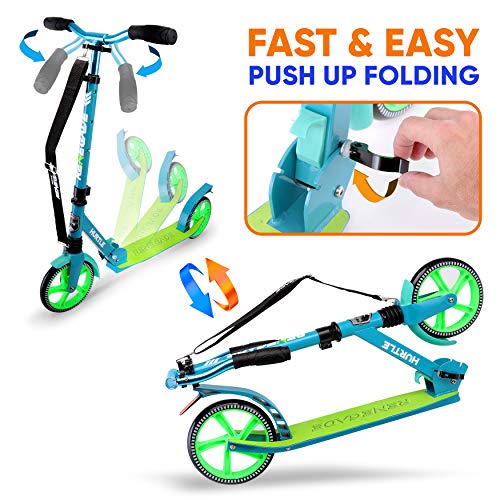 Hurtle Renegade Teal Folding Kick Scooter for Kids Teens & Adults - Alloy Deck & Adjustable Handlebar