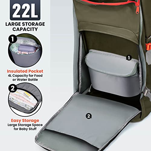 Toddler Hiking Carrier Backpack with Sun Canopy & Storage - Army Green
