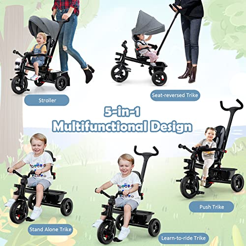 Baby Joy 5-in-1 Baby Tricycle for Kids 18 Months to 5 Years - Grey