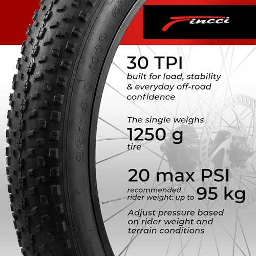 Fincci 26x4.0 Fat Mountain Bike Tires - Foldable, Puncture Resistant, All-Terrain