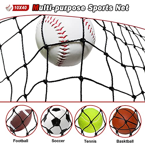 10x40 FT Heavy Duty Baseball Softball Backstop Nets for Sports Practice & Safety