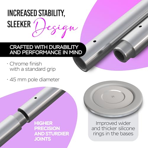 Spinning Dance Pole 45mm Chrome for Home, Adjustable & Portable, 7-11 ft